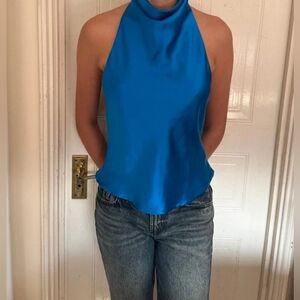 Zara Vibrant Blue Satin Halter Top